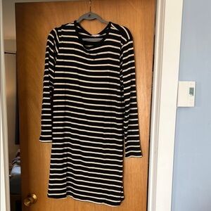 Joe Fresh Black and White Striped Long-Sleeve Ribbed Dress